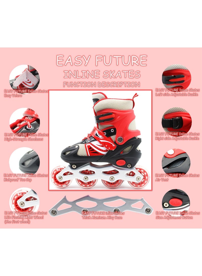 EASY FUTURE Skate Shoes Adjustable Inline Skates for Kids Flashing LED Wheels Roller Skates for Boys Girls Beginners Including Full Protective Gear Set NO.1301H - Image 2